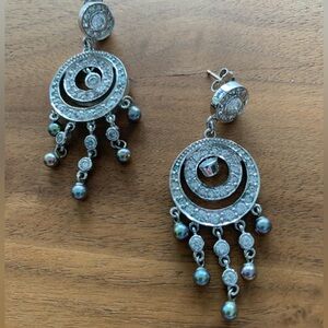 Add a little sparkle…EUC Silver, CZ and Grey Pearl Dangle Earrings. 2” drop.